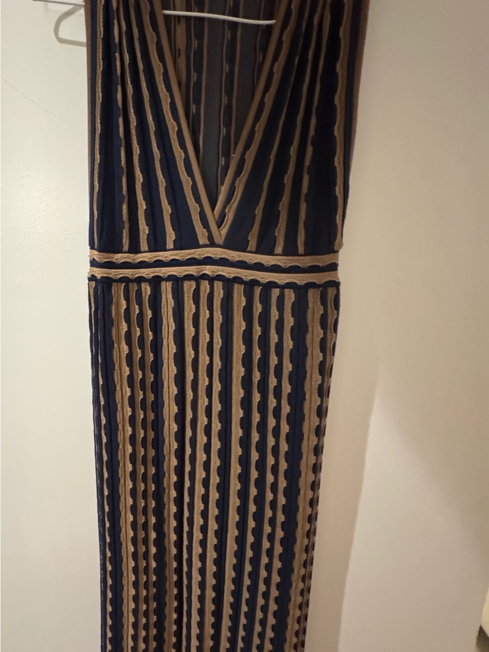 Missoni Navy and Tan Sleeveless V-Neck Midi Dress